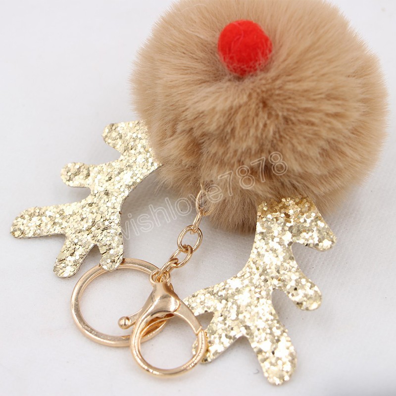 Peluche wapiti pendentifs porte-clés porte-clés pompon renne boule de fourrure poupée porte-clés ornements de noël fête faveurs noël nouvel an