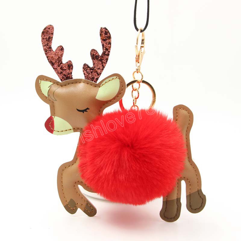 Christmas Reindeer Keychain Pendant Elk Car Key Ring Hair Ball Key Women Girls Bags Accessories For Birthday Decor Festive Gifts