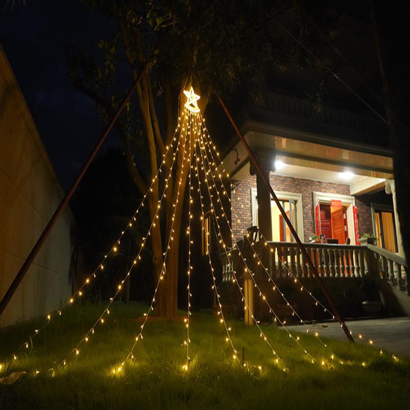 Lumières solaires de jardin rideaux cascade guirlandes lumineuses étoile scintillante fée rideau lumière pour arrière-cour fête de noël décorations de mariage