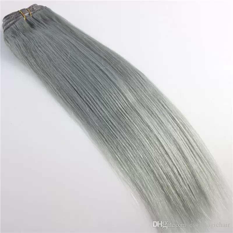 Extensions de cheveux humains de couleur noire gris argent couleur grise 44 faisceaux d'armure droite brésilienne Yaki salon 100 g/paquet