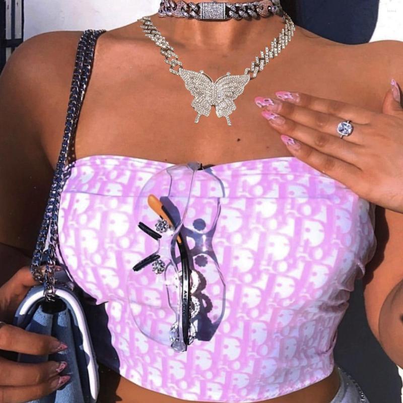 Choker Fashion Retro Micro-inlaid Ladies Necklace Temperament Full Diamond Big Butterfly Cuban Buckle Female Neck Accessories177i