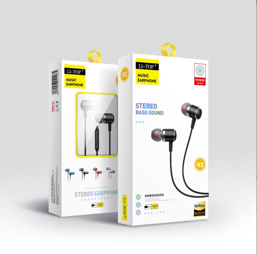 Auricolari da 3,5 mm In Ear Auricolari musica da basso Cuffie chiamate intelligenti controllate da filo con microfono Android V2