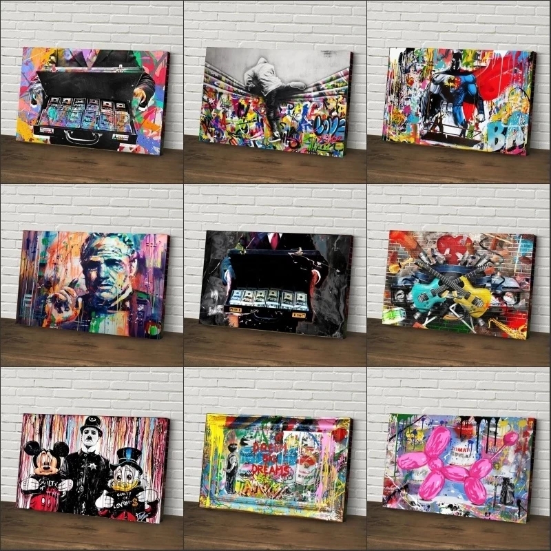 Street Graffiti Art Banksy Pop Art Canvas schilderen Grappige ontworpen dierenposters en klassieke verhuizing beroemde sterren prints woonkamer decoratie muurfoto's