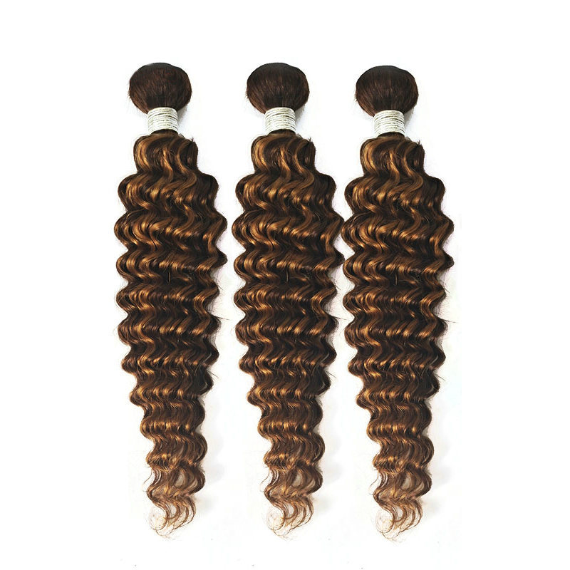 Brazilian Human Hair 3 Bundles Loose Wave Deep Curly Kinky Curly Double Wefts P4/27 Piano Color 10-28inch