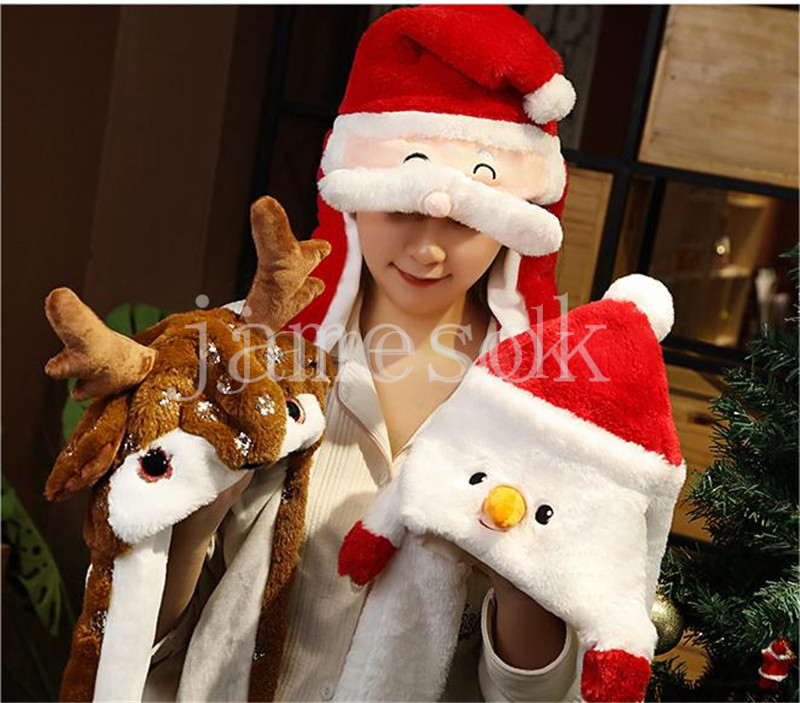 Chapeau de décorations de Noël Chapeaux de fête de Noël Père Noël bonhomme de neige Elk peut déplacer les oreilles chapeau Casquettes de Noël de848