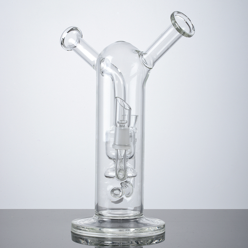 Double Sidecar Neck Bong in vetro Inline Perc Narghilè Paraspruzzi Sia erbe che concentrati Tubi d'acqua 14,5 mm Maschio Giunto femmina WP2285