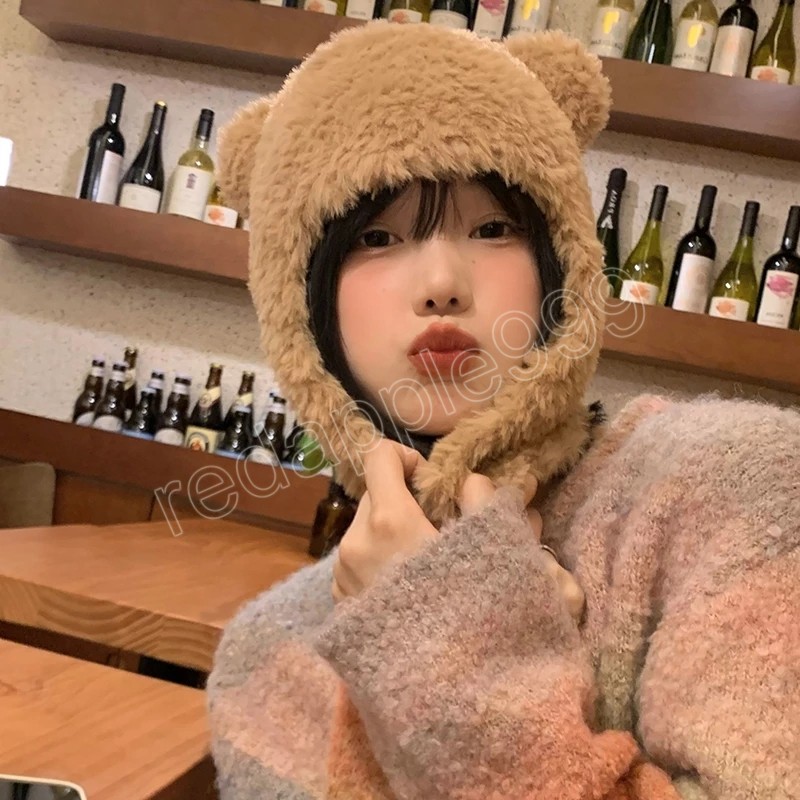 Simpatici cappelli le orecchie degli orsi le donne Autunno e inverno Ins coreano Nuovi cappucci le orecchie in peluche tenere al caldo