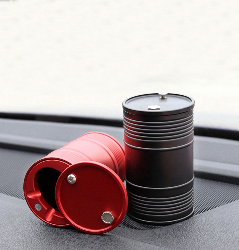 Colorful Smoking Oil Barrel Style CAR Ashtrays Aluminium Alloy Dry Herb Tobacco Cigarette Holder Bracket Support Seal Container Rotat Magnetic Cover Ashtray DHL