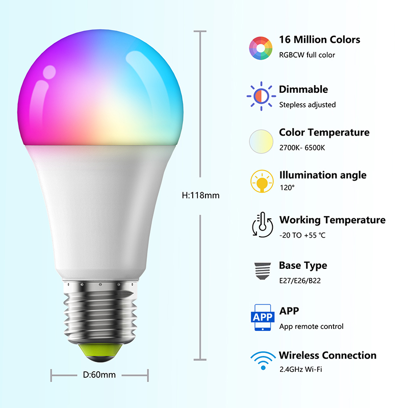 E27 LED Smart Bulb RGB Lamp Bluetooth APP Control Dimmable Ampoule LED Light Bulbs 9W 10W Home Bedroom Christmas Party Decora