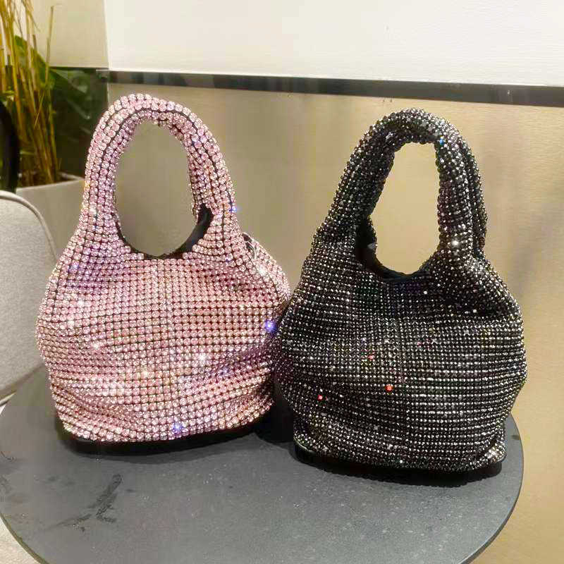 Clutch Bags Evening Woman's Vest Pink Rhinestones Tote Bucket Handbag Luxury Female Designer Small Crystal Shoulder Purse 221021