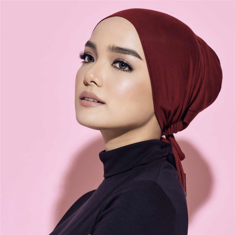 Muslim New women's under scarf caps soft cotton inner hijabs Chemo Headwear Hair Cover Inner Beanies Hat Packed Solid Bandana