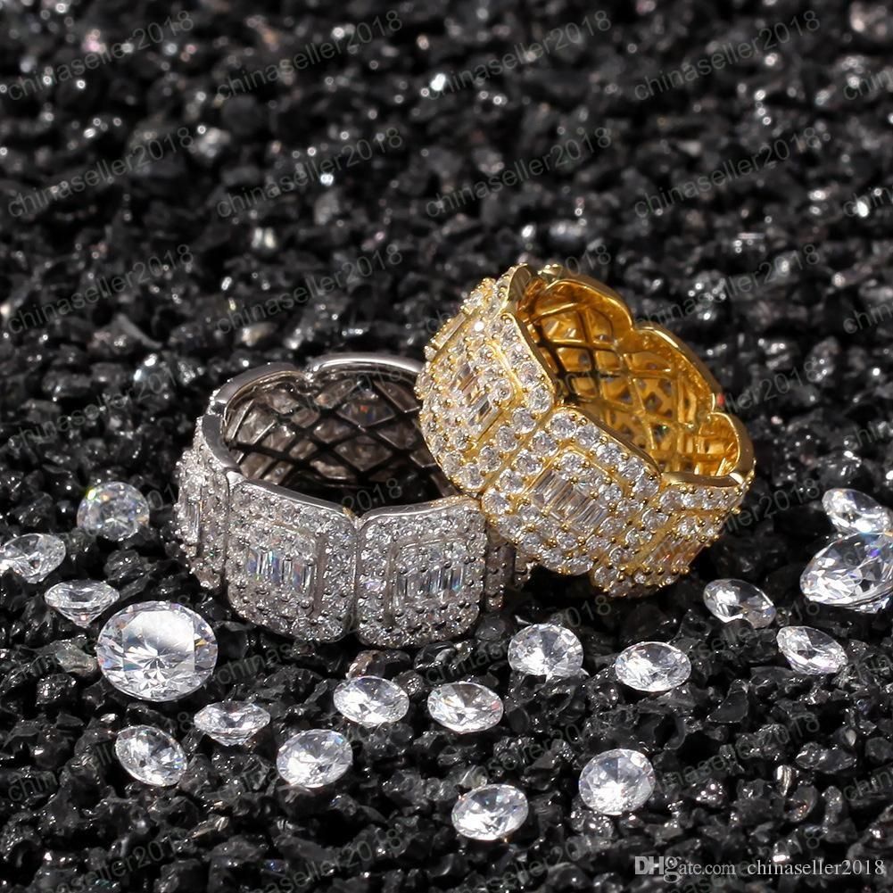 Hommes femmes Hip Hop bijoux de luxe Bling glacé anneaux or argent diamant fiançailles mariage bague cadeau 2999252f