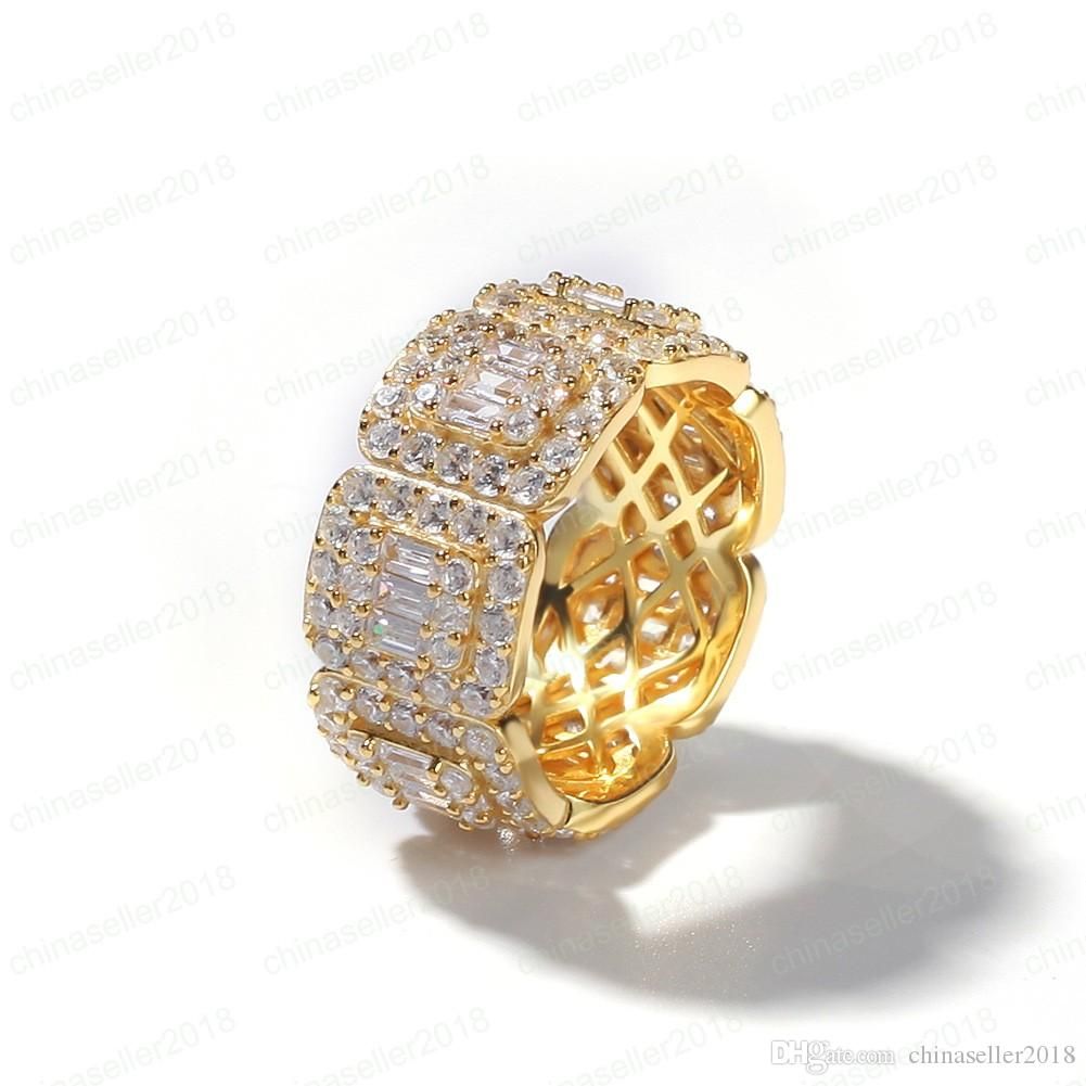 Män kvinnor hip hop smycken lyx bling is ut ringar guld silver diamant engagemang bröllop finger ring gåva299269f