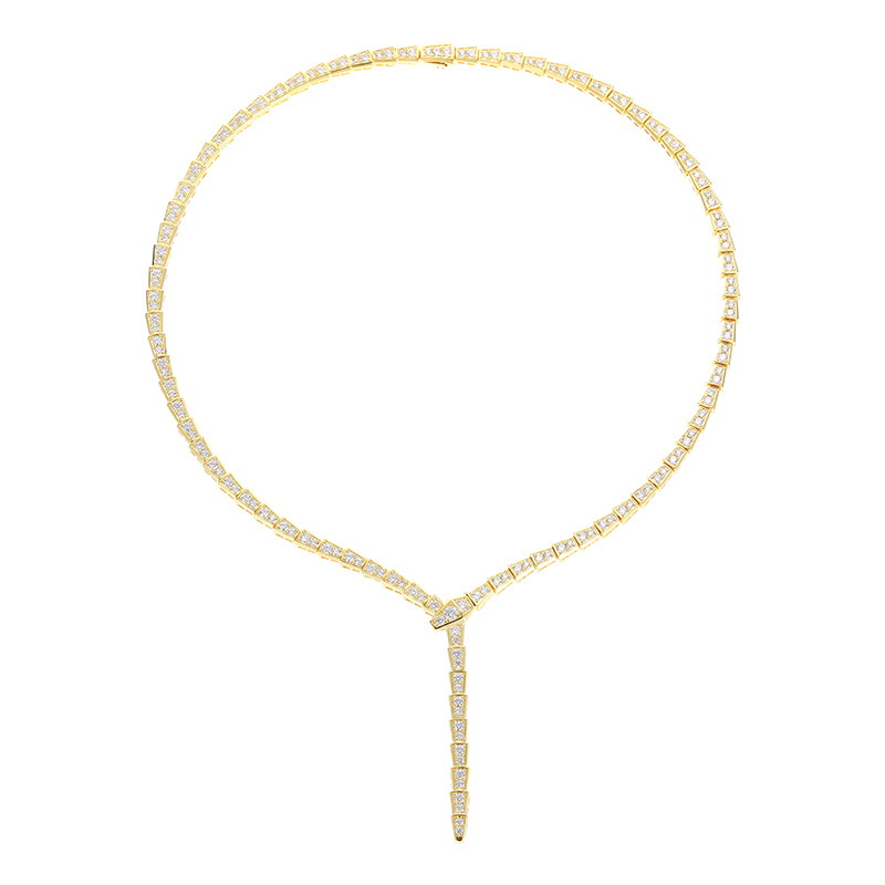 Luxuriöse, dünne Schlangen-Halskette voller AAA-Zirkone, 18 Karat vergoldet, Retro-Cool-Style, Damen-Party-Schmuck, Abendkleid-Kette, Schlangen-Halsband