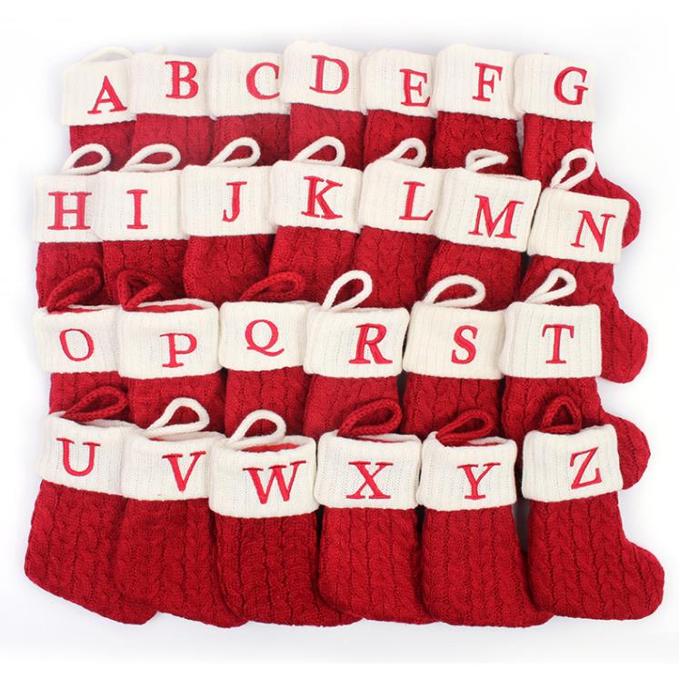 18X14cm Exquisite Christmas Socks Stocking Festive Scene Decoration Knitted Christmas Letter Sock Gift Bag SN4731