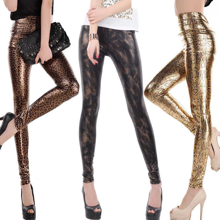 Leggings da donna Womens Snake Skin Stampato Leggings in ecopelle Donna Leopard Pattern Stretch Leggins Mujer Elastico a vita alta Skinny Pu Pants T221020