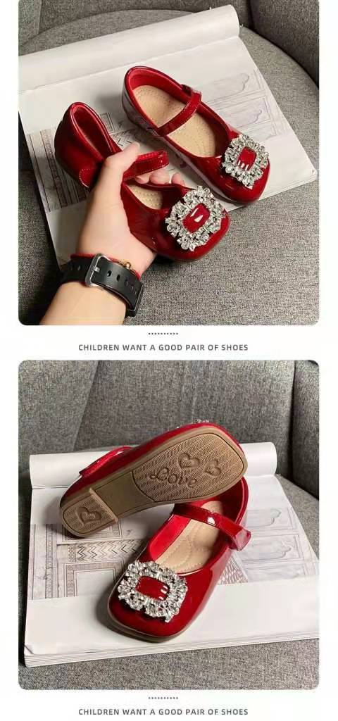 Enfants chaussures 2023 printemps mode princesse robe chaussures bébé filles appartements Mary Jane strass rouge semelle souple