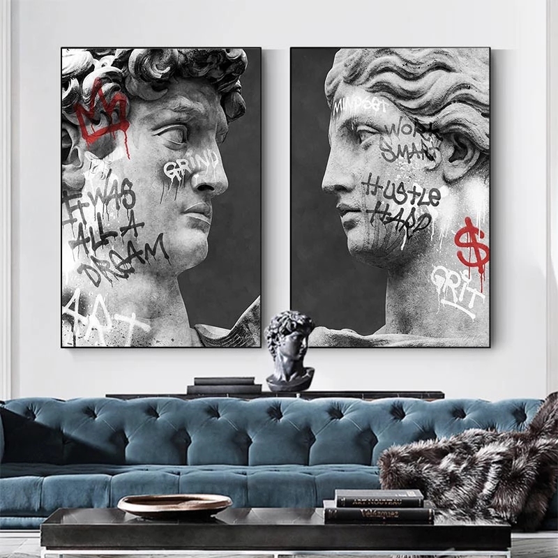 David Head Sculpture Statue Graffiti Art Canvas Painting Posters and Prints Street Wall Art Pictures for Living Room Home Decor