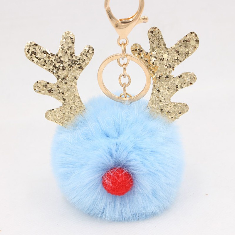 Plush Elk Pendants Key ring Keychain Pompom Reindeer Fur Ball Doll Keychain Xmas Ornaments Party Favors Christmas New Year