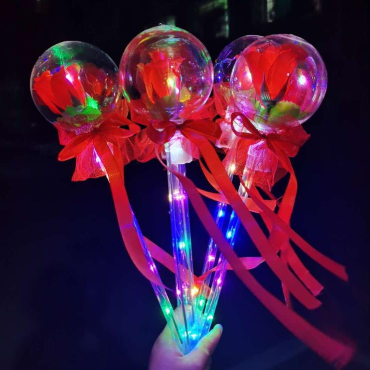 Led Party Favor Decoration Light Up Glowing Red Rose Flower Wands Bobo Ball Stick For Wedding Valentine's Day Atmosphere Decor SN4996
