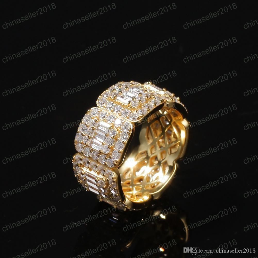 Hommes femmes Hip Hop bijoux de luxe Bling glacé anneaux or argent diamant fiançailles mariage bague cadeau 2999252f