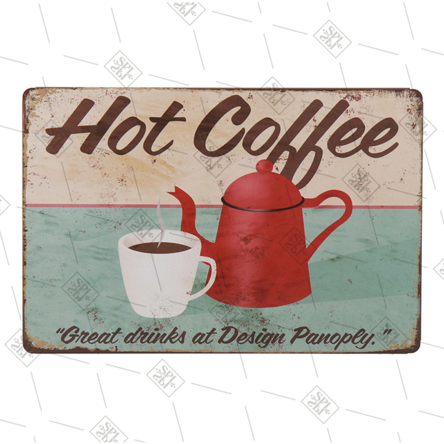 Shabby Chic Coffee Time Iron Painting Vintage Hot Coffee Metal Poster Cupcakes Tin Sign Restaurant Cafe Kitchen Home Man Cave Funny Decor Wall Stickers 30X20CM w01