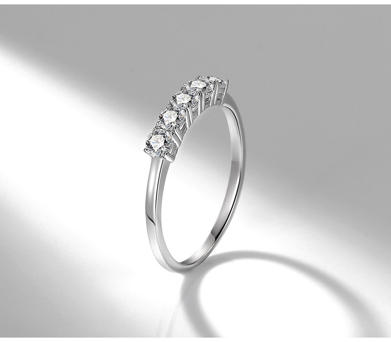 Äkta sterling silver fem 3mm zirkonia diamantring enkel en rad ljus cz ring kvinnor stjärnbelysning finger fina smycken