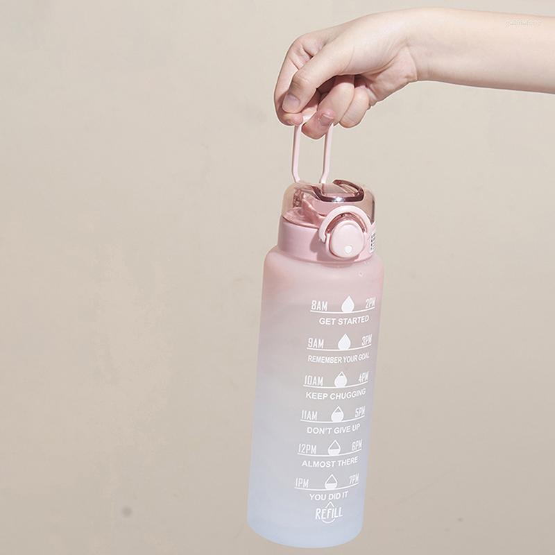 Butelki z wodą 1 litrowa butelka z skalą czasową fitness sportowy sportowy słomka matowa szczelina Motywacja sportowa 208Y