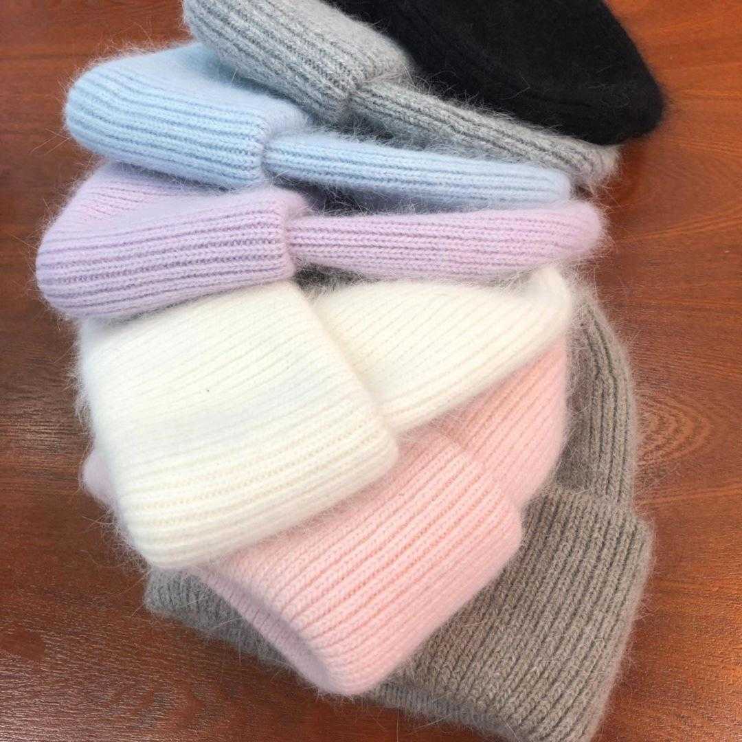 Bonnet / Skull Caps Hiver Lapin Angora Garder Au Chaud À Tricoter Bonnet Solide Loisirs Lady Skullies Bonnets Cap Hommes Femmes Cool Hat T221020