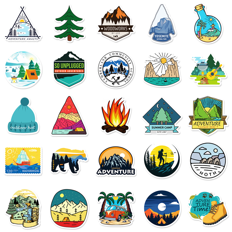 Outdoor Hiking Camping Adventure Nature Stickers Pack Car Bike Luggage Sticker Laptop Skateboard Motor Water Bottle Decal BP617