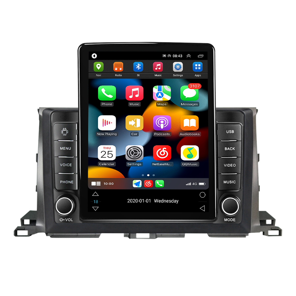 Lecteur dvd de voiture Android pour Toyota Highlander 3 XU50 2013-2018 Tesla Style Audio multimédia vidéo Navigation GPS 2din