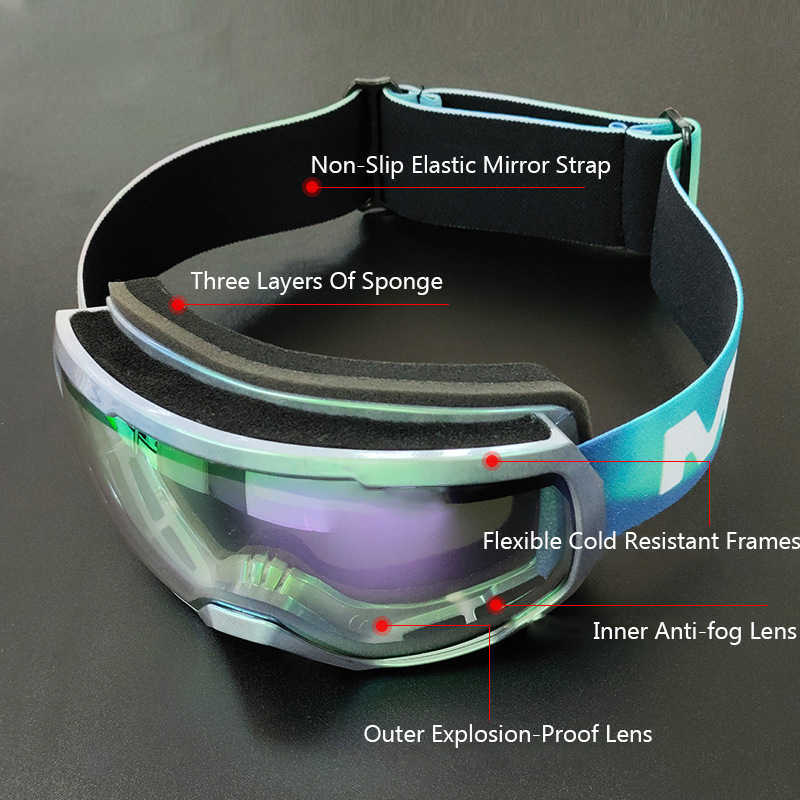 Ski Goggles Goggs 2022 Nowa warstwa wątpliwości Anti-Fog Kobiety Mężczyźni na świeżym powietrzu Sports Snowboard Kieliszki Snow UV Ochrona UV L221022