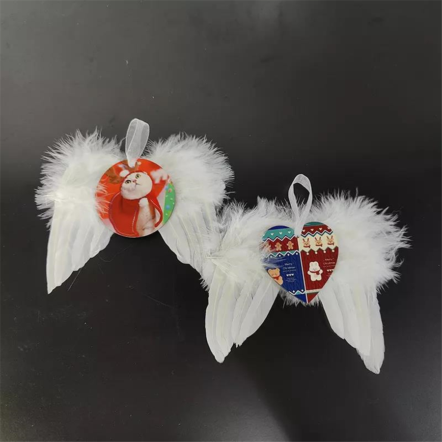 Alas de plumas Adorno de sublimaci￳n mdf colgante de madera navidad en blanco sublimado ala de ￡ngel lados dobles adornos