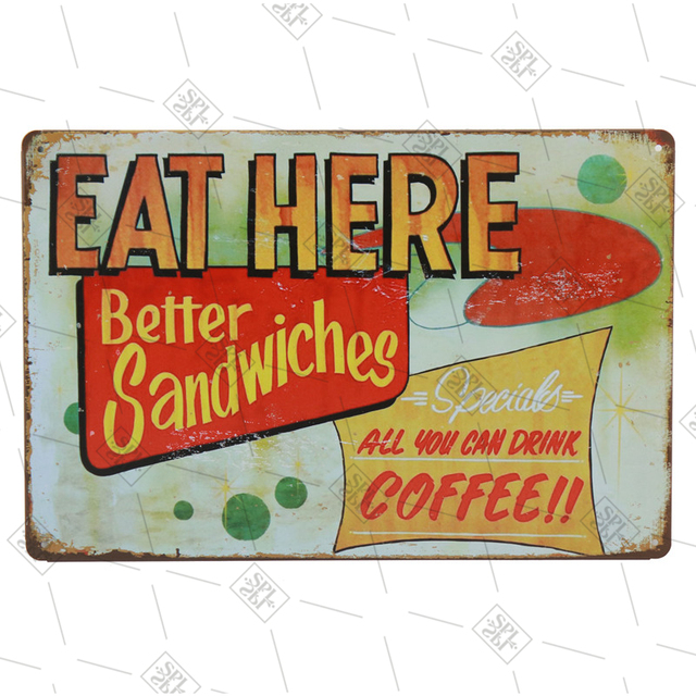 Shabby Chic Coffee Time Iron Painting Vintage Hot Coffee Metal Poster Cupcakes Tin Sign Restaurant Cafe Kitchen Home Man Cave Funny Decor Wall Stickers 30X20CM w01