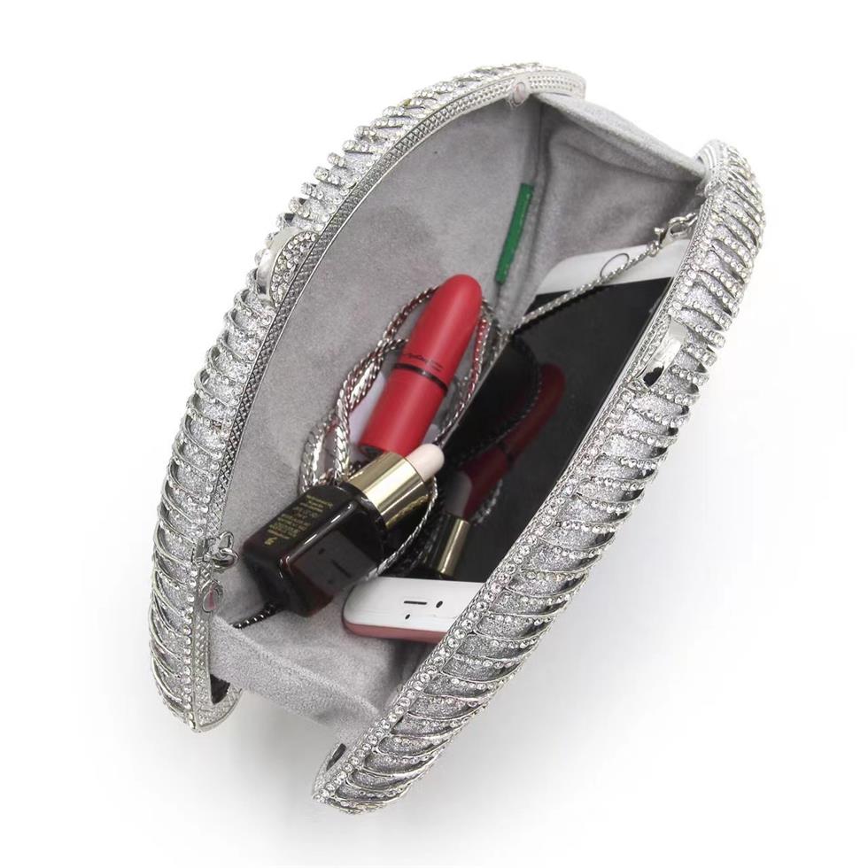 Ögonstil diamant inlagd middagsväska med ihålig metallklänning handväska zd0013