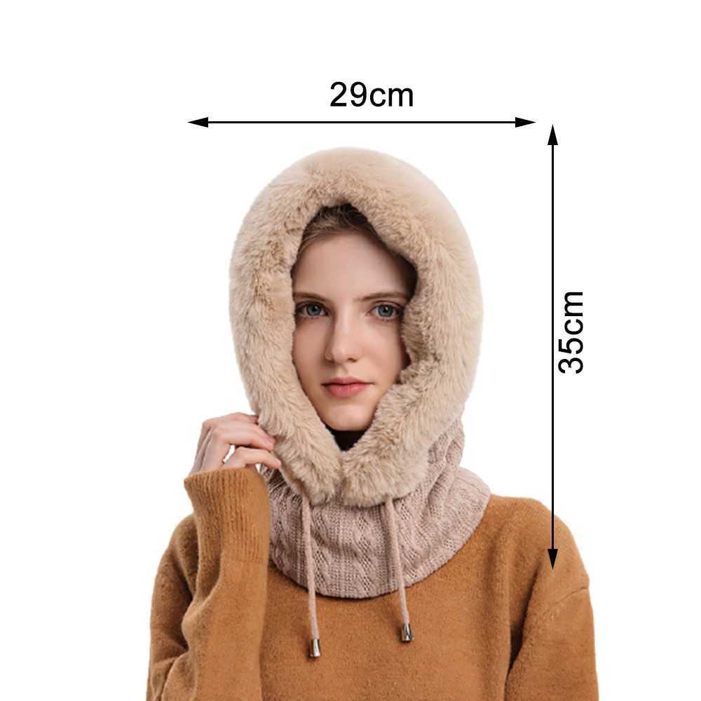 Beanie/Skull Caps Winter Fur Cap Mask Set Hooded For Women Sticked Cashmere Neck Warm Ryssland Outdoor Ski Windproof Hat Tjock Pluf Fluffy Beanies T221020