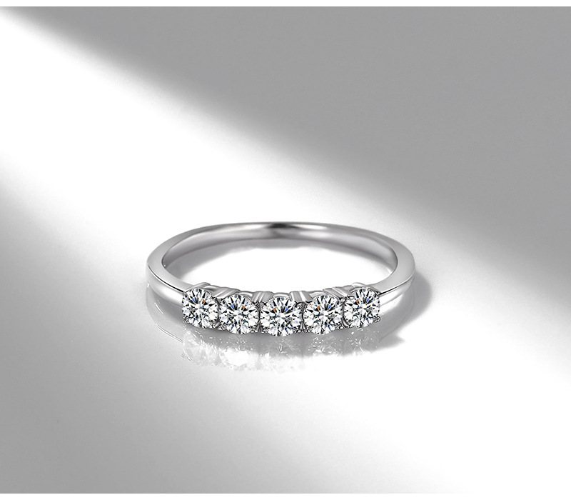 Äkta sterling silver fem 3mm zirkonia diamantring enkel en rad ljus cz ring kvinnor stjärnbelysning finger fina smycken