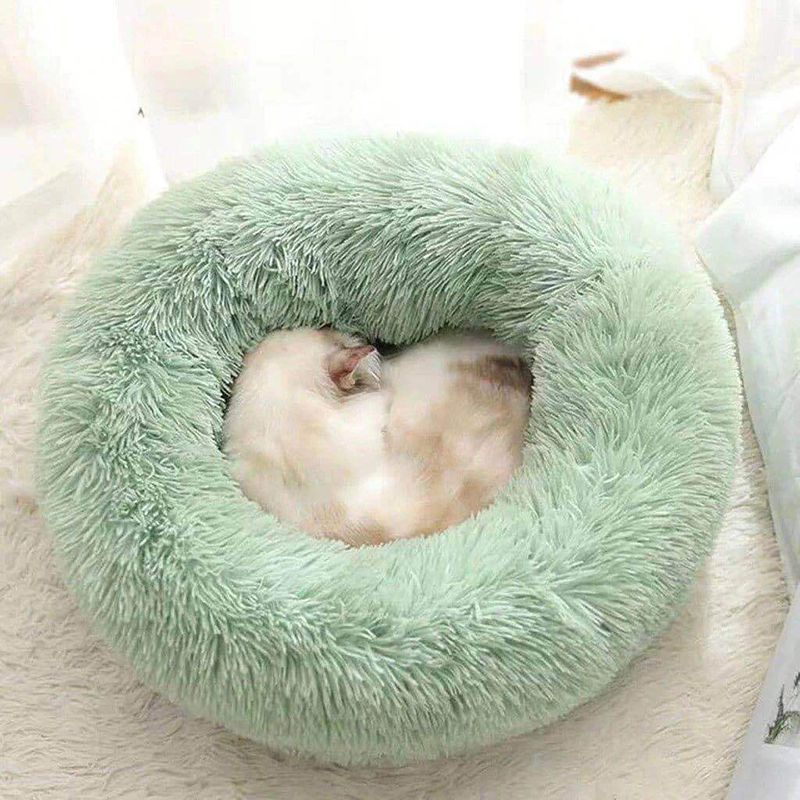둥근 개 소파 플러시 애완 동물 고양이 침대 매트 개 개집 겨울 따뜻한 잠자는 도넛 애완 동물 그물 쿠션
