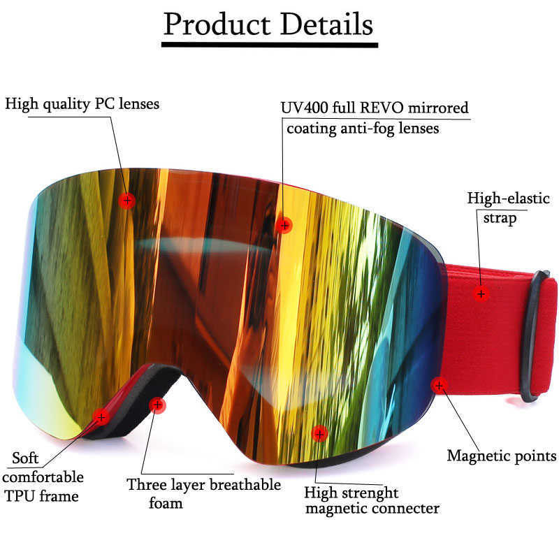 Ski Goggles Goggs with Magnetic Doub Layer Polarized ns ing Anti-fog UV400 Snowboard Men Women Glasses Eyewear L221022