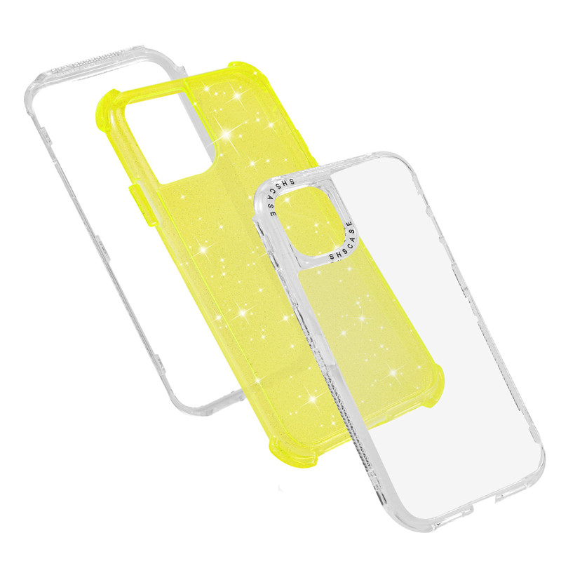 Pour Iphone 14 pro max coques de téléphone hybride armure paillettes clair robuste étincelle transparent antichoc protecteur couverture arrière