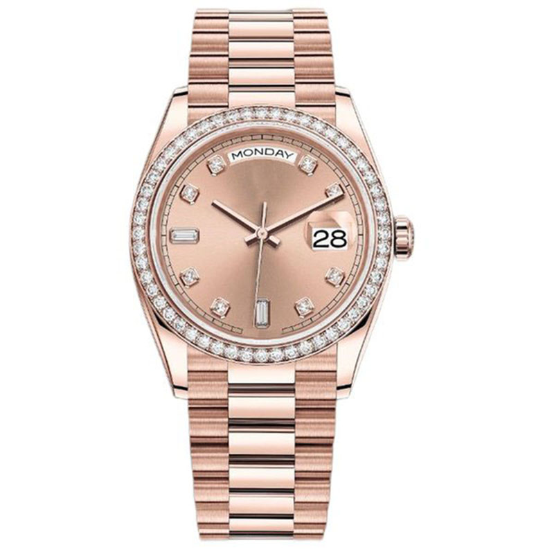 Armbanduhr Diamantuhren Damen klassische Uhr 41 mm Automatik Doppelkalender Faltschließe 904L Edelstahl Gold wasserdicht 248I