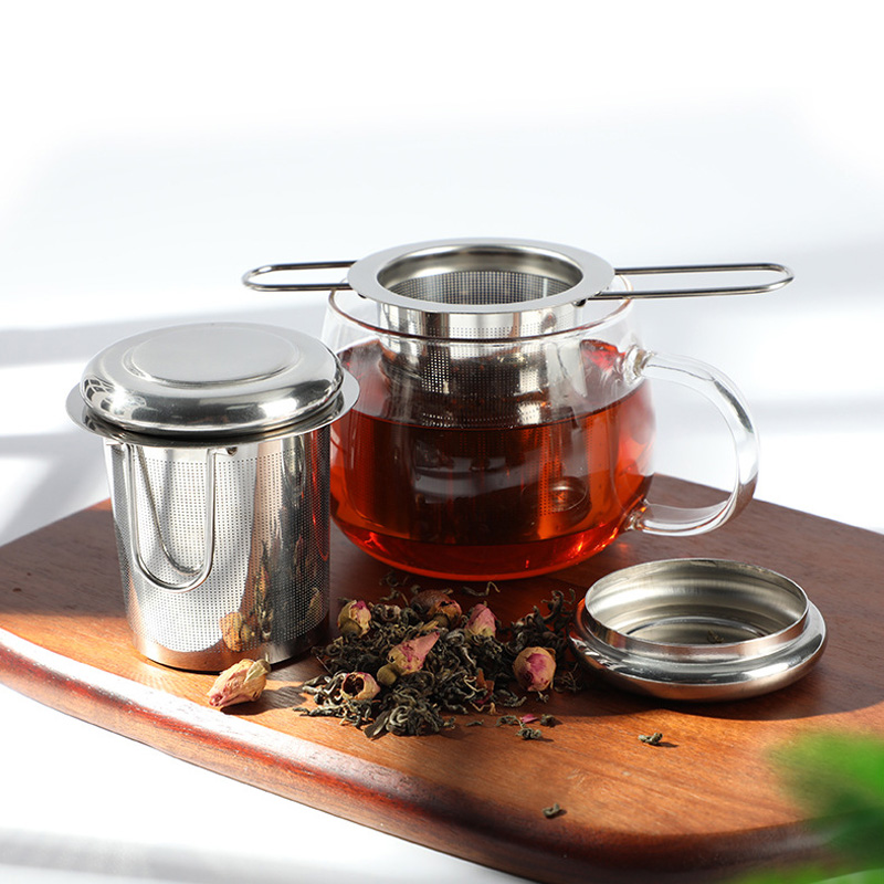 Mesh Tea Infuser Riutilizzabile Colino da tè Teiera Acciaio inossidabile Sfuso Foglia di tè Filtro Maniglia pieghevole Bicchieri Utensili da cucina LX5210