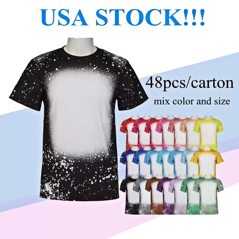 USA Warehouse SubliMation Bleached Shirts Heat Transfer Blank Bleach Shirt Bleached 100% Polyester T-shirts XL XXL XXXL XXXXL Mix Size P1022