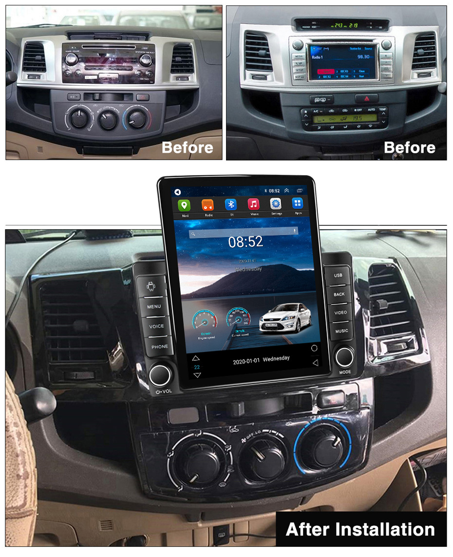 Lecteur Radio dvd de voiture Android pour Toyota Fortuner HILUX Revo Vigo 2007-2015 Tesla Style multimédia vidéo Autoradio GPS 2din Carplay