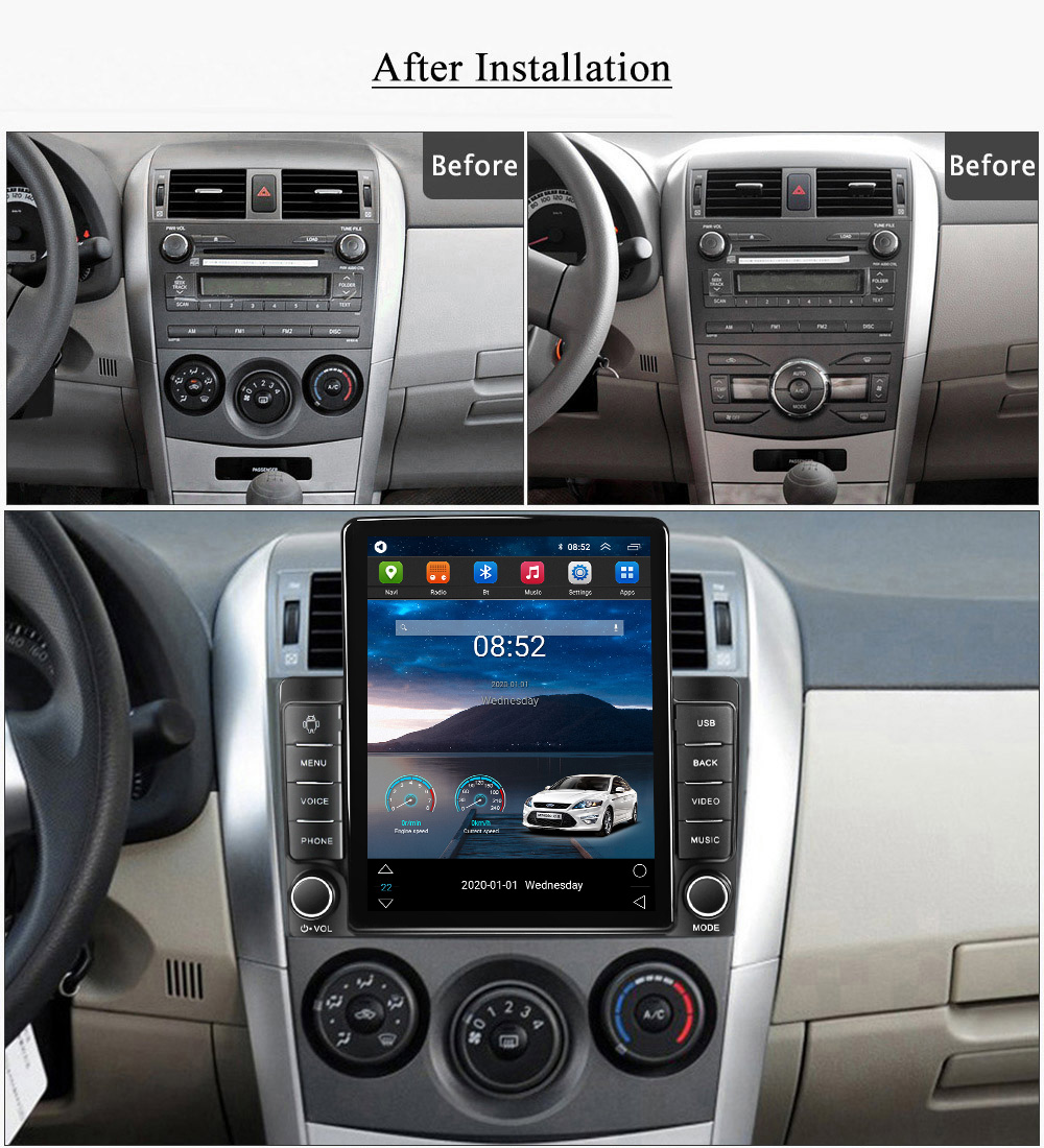 Android Car DVDステレオラジオプレーヤー2トヨタカローラE140/150 2007- 2013テスラスタイルマルチメディアスピーカーBT