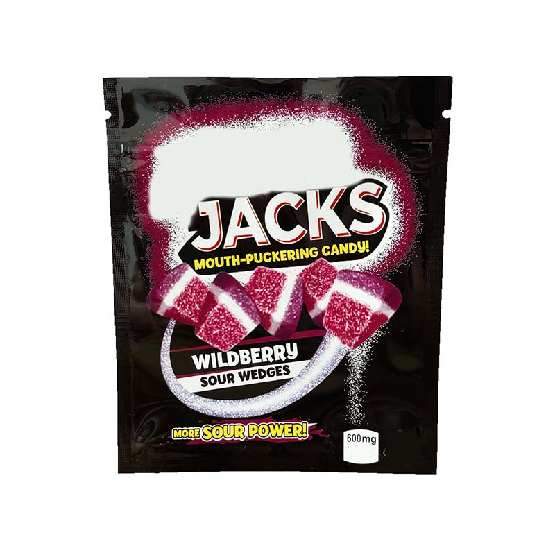 sour jacks mylar commestibile sacchetti di plastica imballaggio in mylar caramelle gommose vuote sacchetto a prova di odore cunei mela verde anguria sacchetto di caramelle ai frutti di bosco