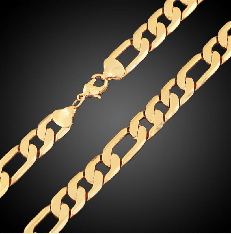 Kedjor Nya tunga 94G 12mm 24k gula massiva guldfyllda herrhalsband Curb Chain smycken halsband hängsmycken