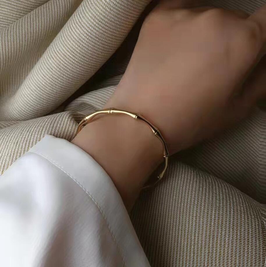 Bamboo -vorm verstelbare maat armbandbeugel voor vrouw mode luxe Koreaanse sieraden retro meisje's ongebruikelijke armbanden