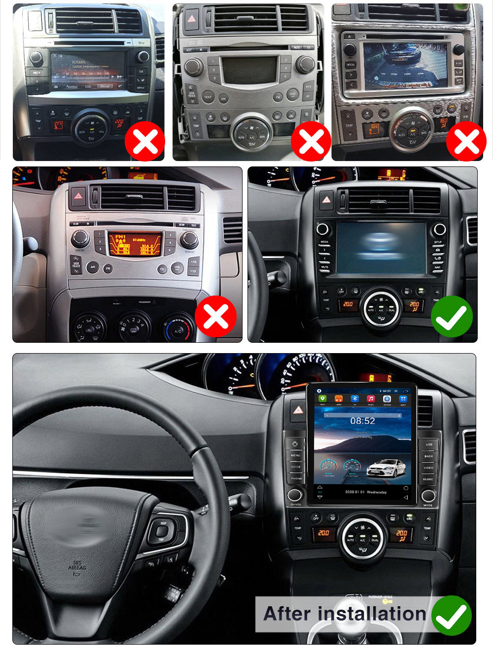 Leitor de rádio de DVD de carro para Toyota Verso EZ 2009-2016 Tesla Style Android 11 GPS Multimedia Video Navigation Stereo DSP BT