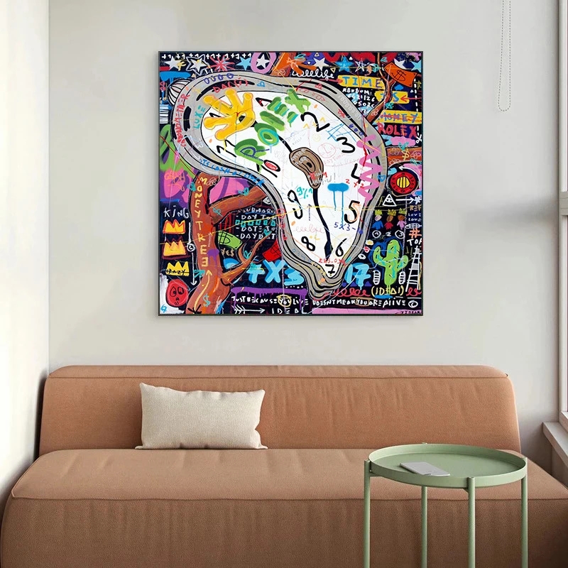 Graffiti Klok Meng Street Art Canvas Painting Picture Prints Abstract Karakter Muurschildering Woonkamer Home Decor Schilderen Poster